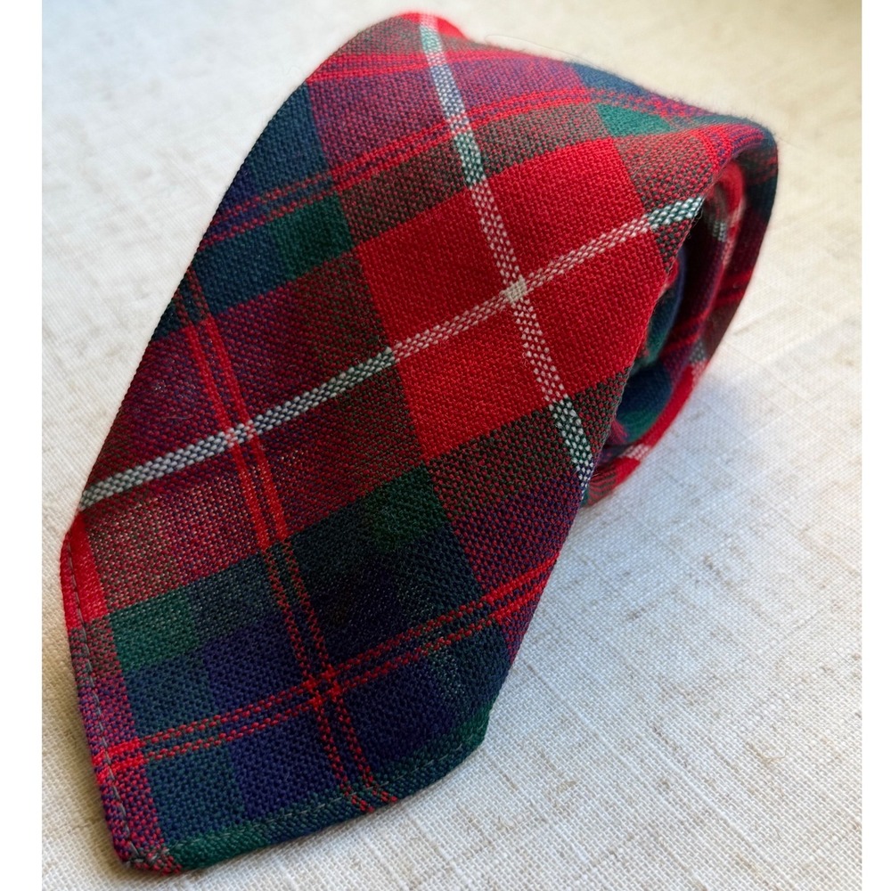 Fraser Tartan Wool Tie Made in Scotland Red Green Plaid 100% Wool 3"
